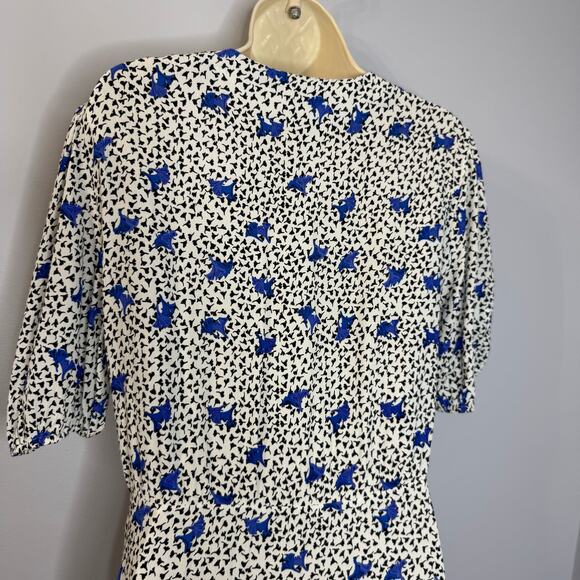 Maje Ripensee Blue Floral Print V Neck Dress Puff Sleeve Romantic Women's - Picture 13 of 16